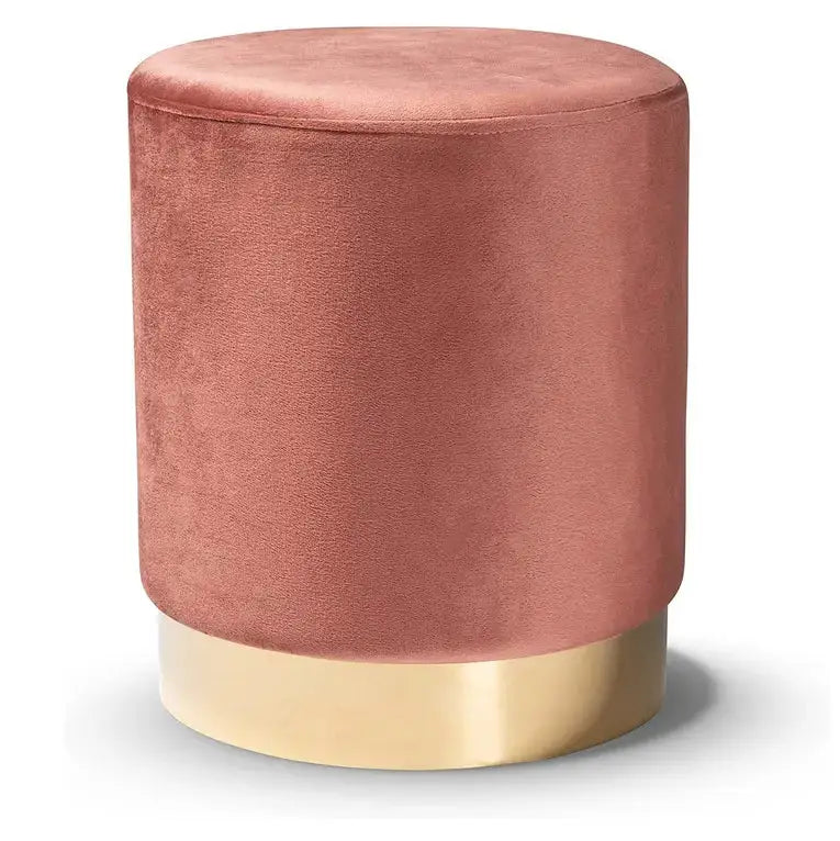 Velvet Upholstered Round Ottoman-Caligo