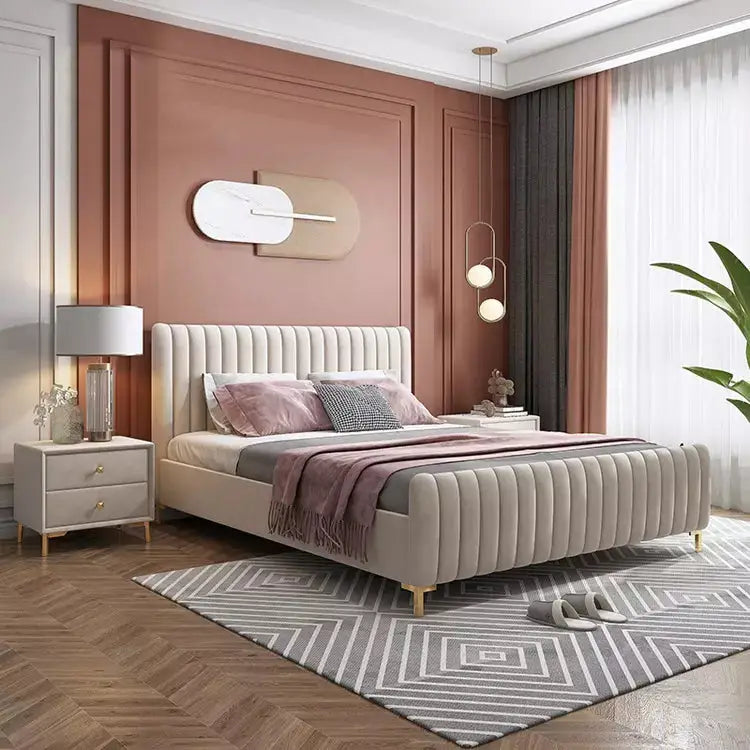 Velvet Fabric Upholstered Bed-Caligo