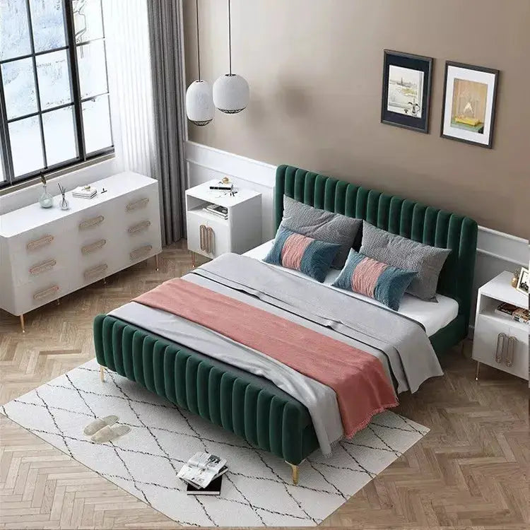 Velvet Fabric Upholstered Bed-Caligo