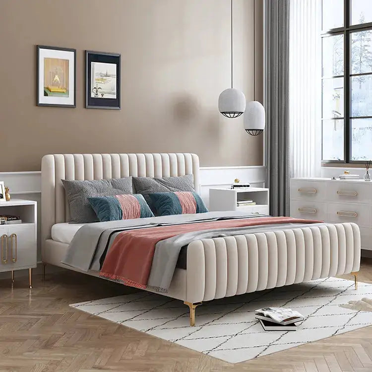 Velvet Fabric Upholstered Bed-Caligo