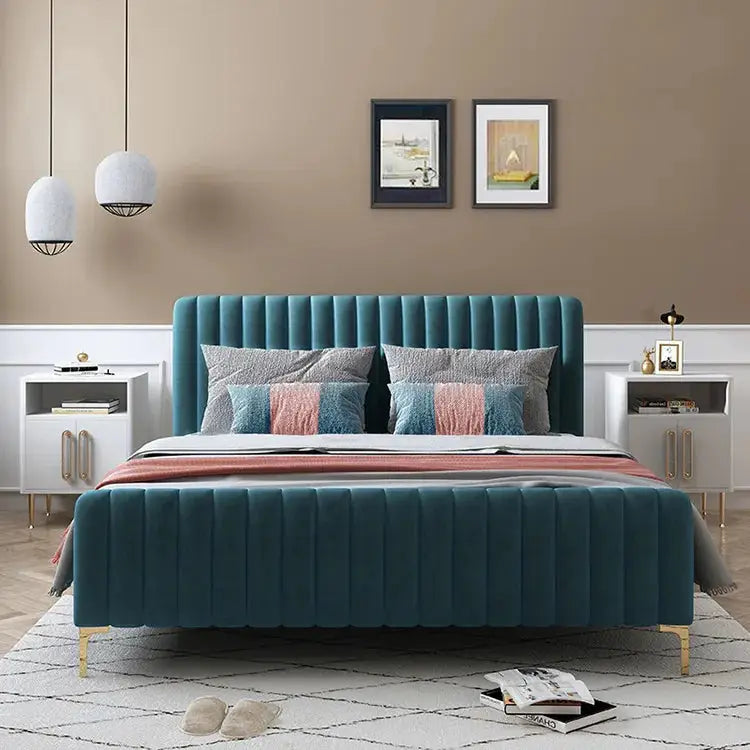 Velvet Fabric Upholstered Bed-Caligo