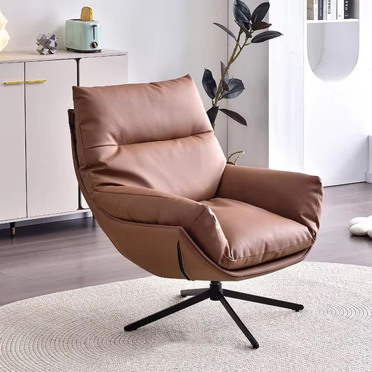Faux Leather Rotatable Lounge Chair Brown Caligo