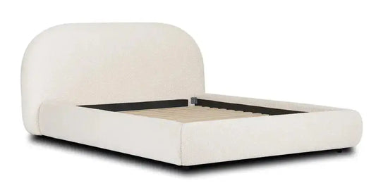 Boucle Ivory Upholstered Bed-Caligo