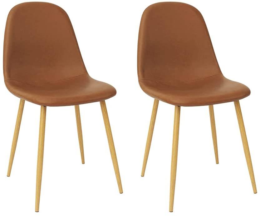 PU Cushion Seat Back, Mid Century Metal Legs for Side Brown