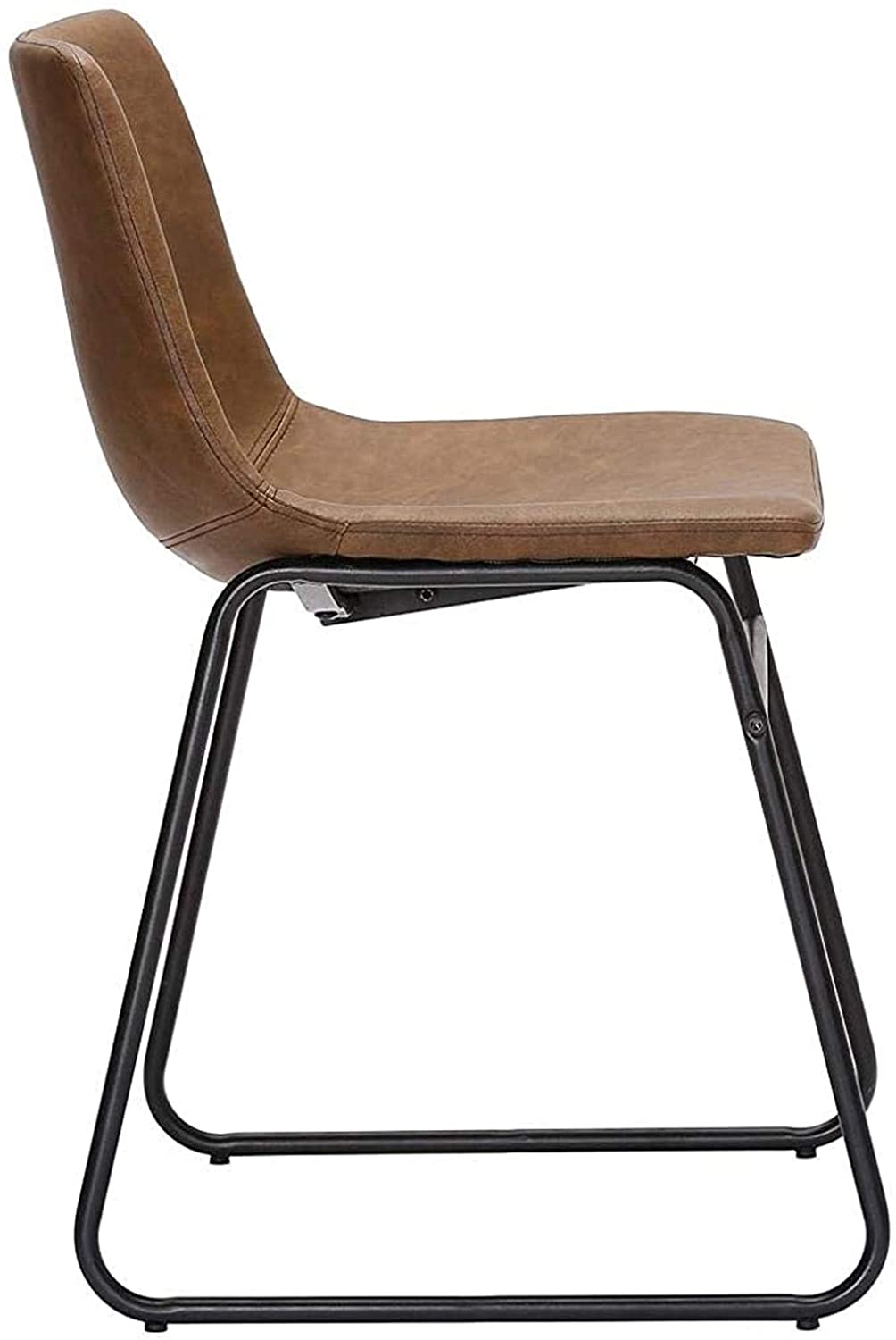 Vintage Design Dining Chair, Brown Pu & Black Metal Base