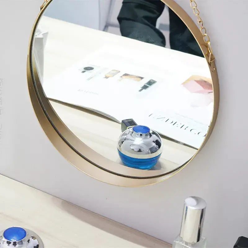 Luxury Wall Mount Round Hanging Gold Makeup Iron Mirror