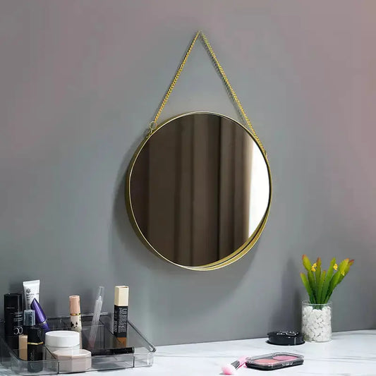 Luxury Wall Mount Round Hanging Gold Makeup Iron Mirror