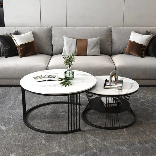 Nordic Round Metal Set Nesting Coffee tea Table-Caligo