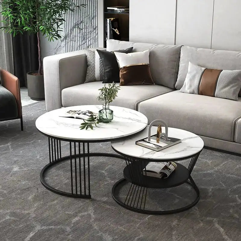 Nordic Round Metal Set Nesting Coffee tea Table-Caligo