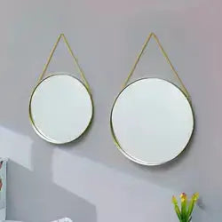 Luxury Wall Mount Round Hanging Gold Makeup Iron Mirror