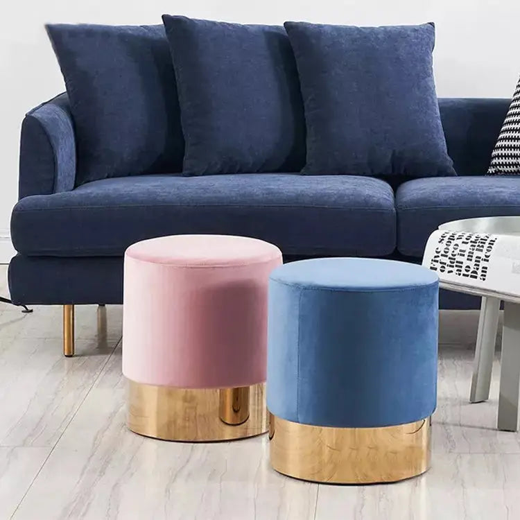 Velvet Upholstered Round Ottoman-Caligo