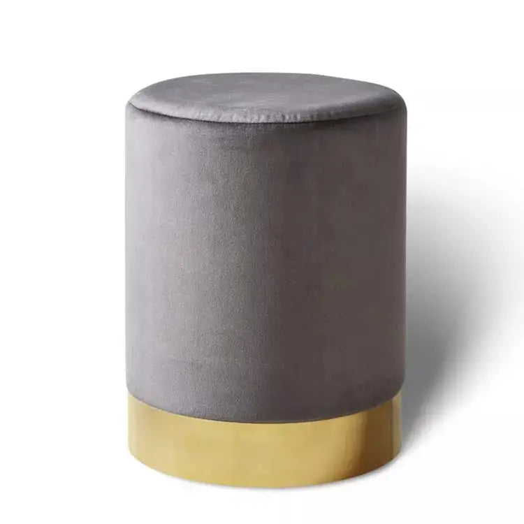 Velvet Upholstered Round Ottoman-Caligo