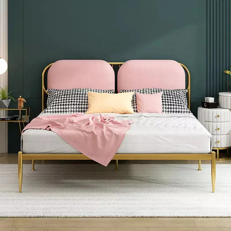 Modern Metal Bed Frame With Velvet Headboard Bedroom Set