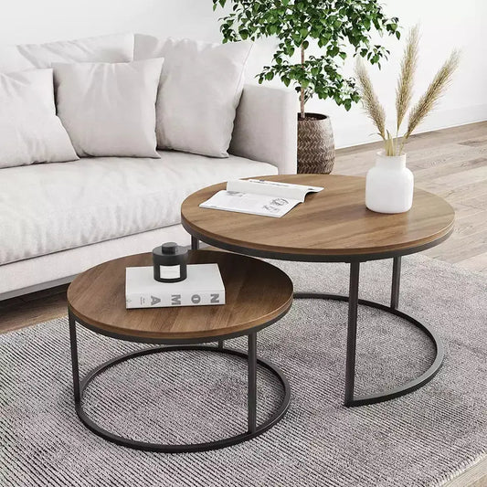 Coffee Table Set of 2 , Sofa Table Wood Black legs-Caligo