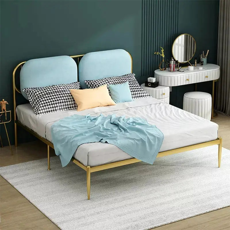 Modern Metal Bed Frame With Velvet Headboard Bedroom Set