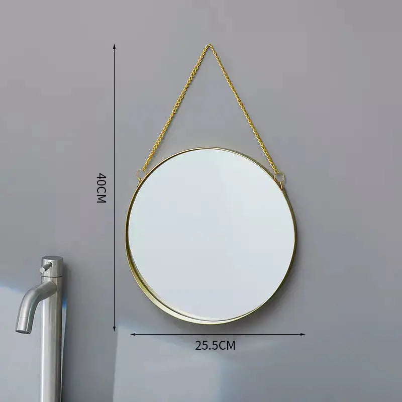 Luxury Wall Mount Round Hanging Gold Makeup Iron Mirror