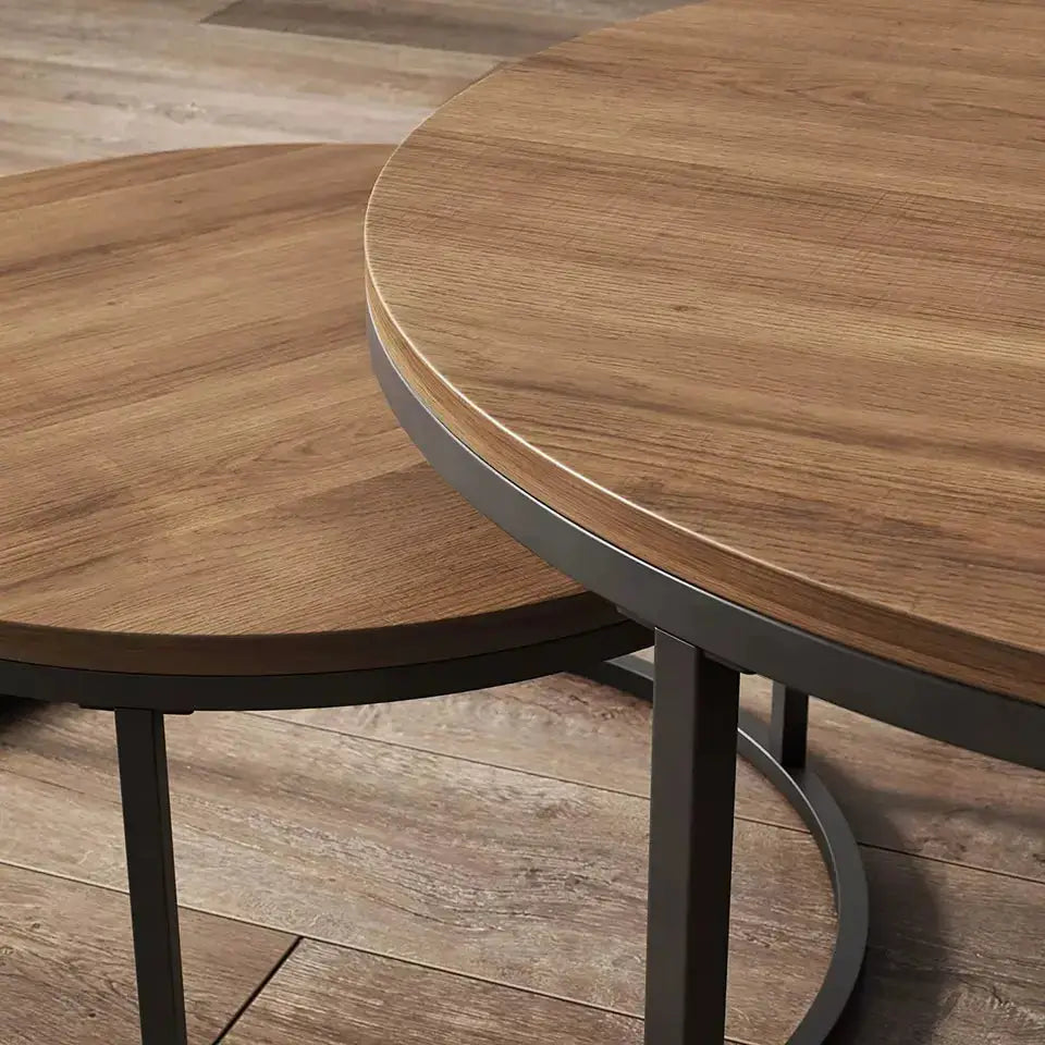 Coffee Table Set of 2 Round Coffee Table Black legs-Caligo