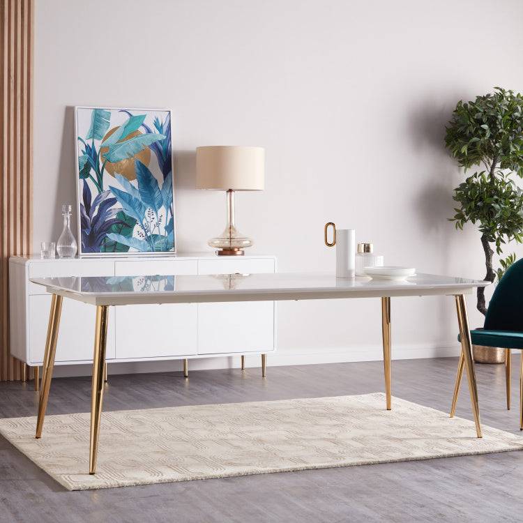 Victoria Marble finish dining Table with Golden Legs-Caligo