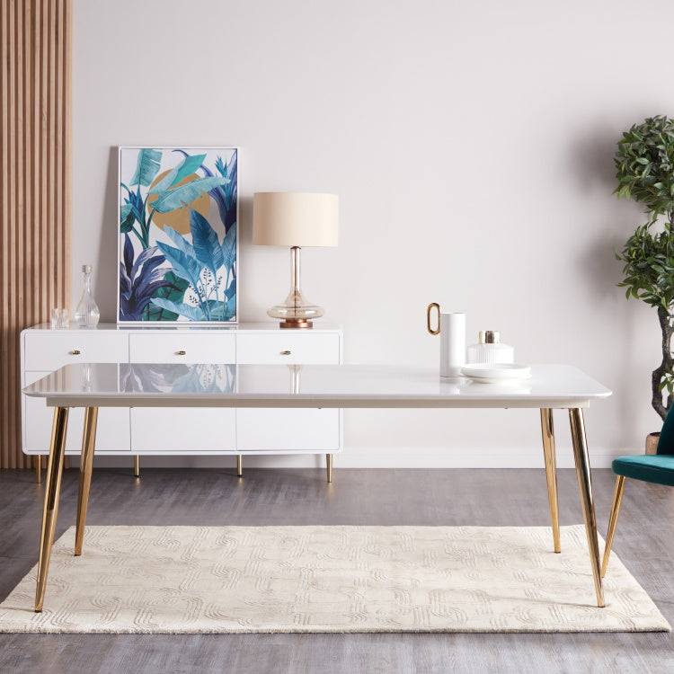 Victoria Marble finish dining Table with Golden Legs-Caligo