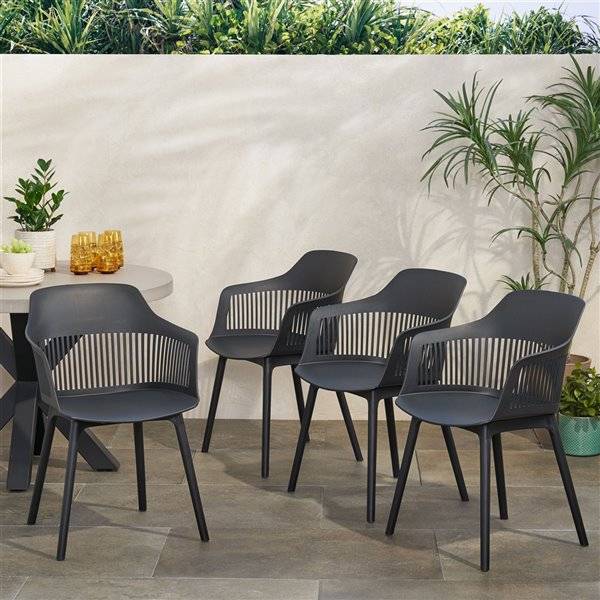 Dahlia Black Plastic Dining Chairs with Fabric Seat 