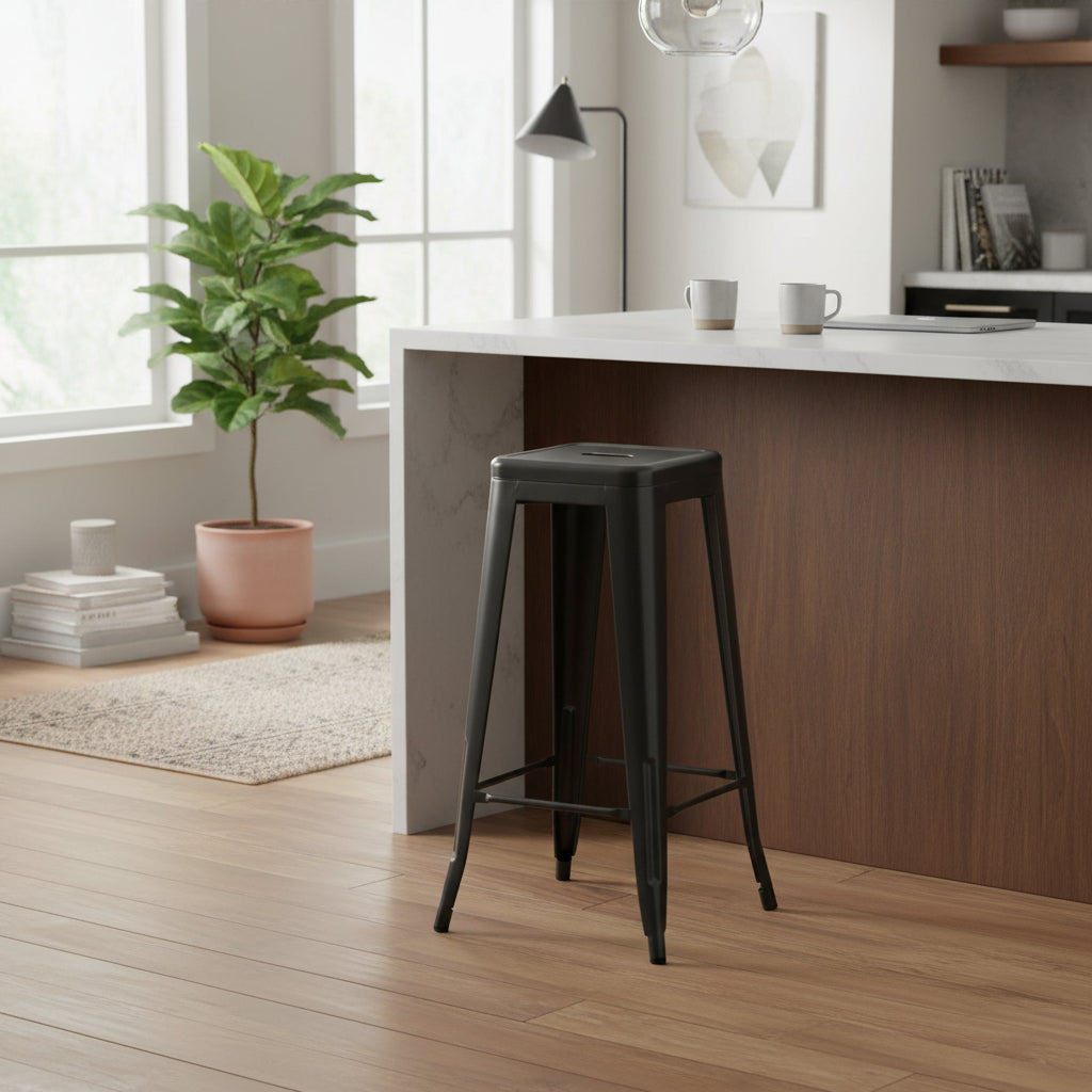 High Metal Chair Bar Stool Stackable without back (Industrial Black)