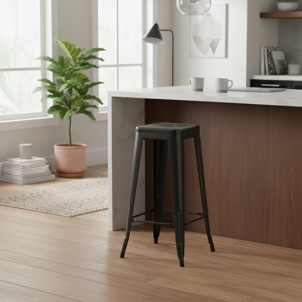 High Metal Chair Bar Stool Stackable without back (Industrial Black)