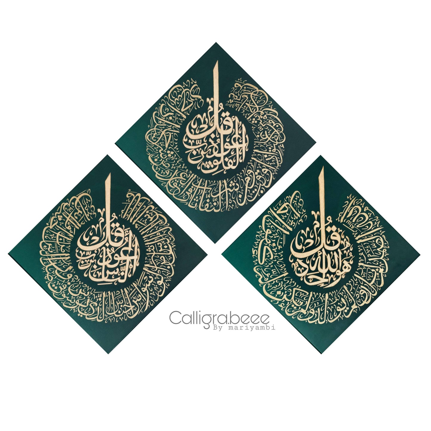 Islamic wall Surat ul Nas Ikhlas Falaq hand-painted -Caligo