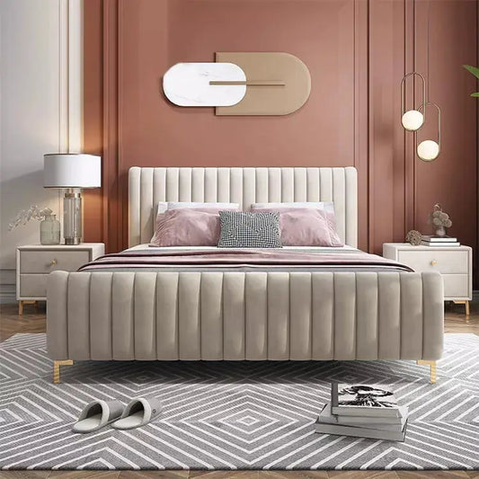 Velvet Fabric Upholstered Bed-Caligo