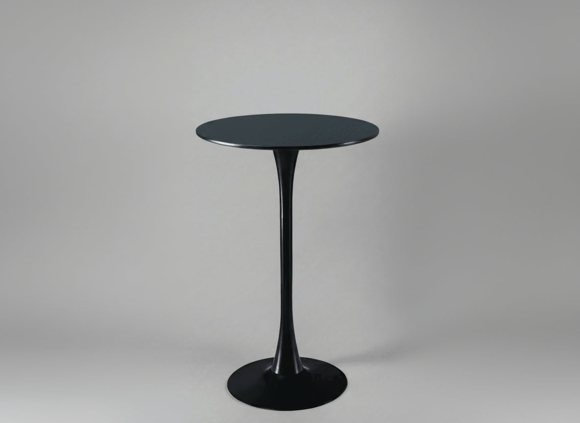Black pedestal table on a gray background