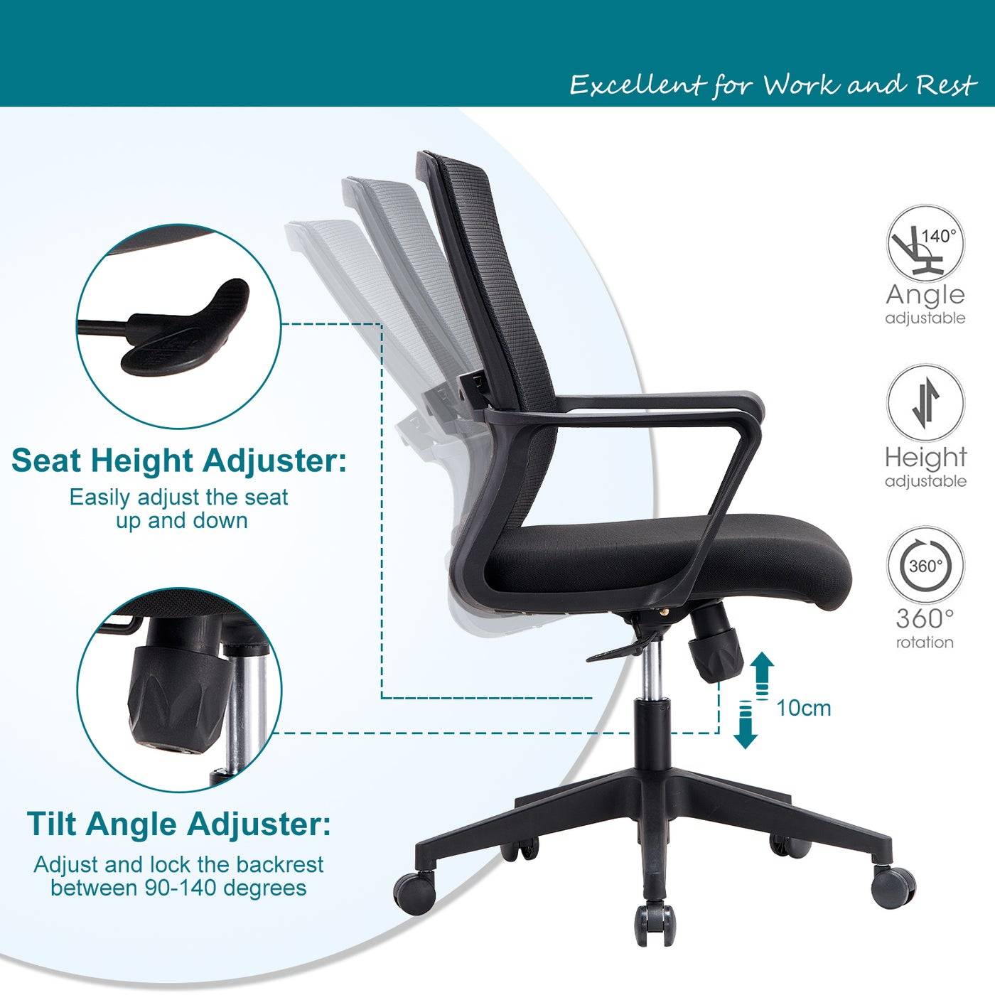 Sliding Base Black Mesh Task Chair-Caligo