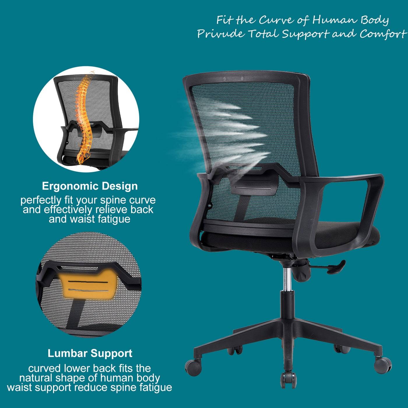 Sliding Base Black Mesh Task Chair-Caligo