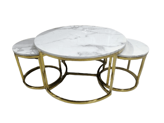 Marble Coffee Table Set of 3 Gold Legs-Caligo