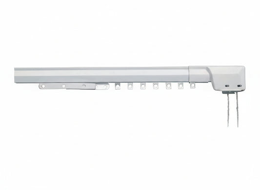 White curtain rod with brackets on a white background