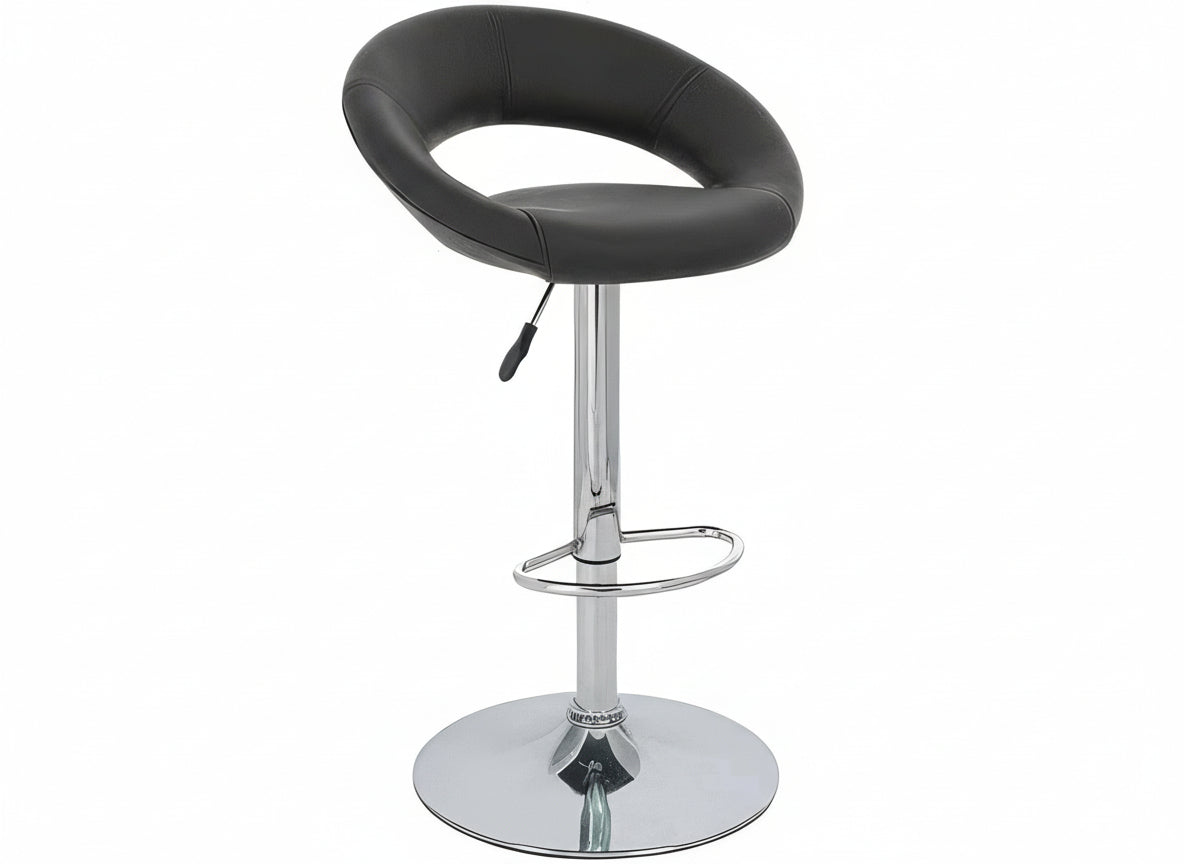 Black bar stool with a chrome base on a white background