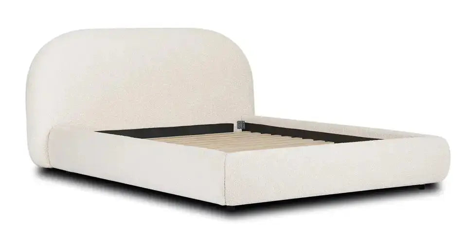 Boucle Ivory Upholstered Bed-Caligo