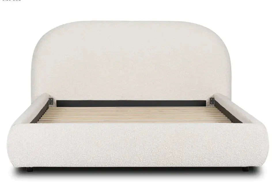 Boucle Ivory Upholstered Bed-Caligo
