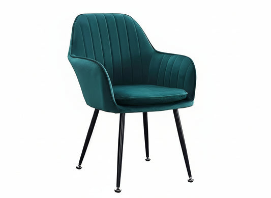 Teal armchair with black legs on a white background