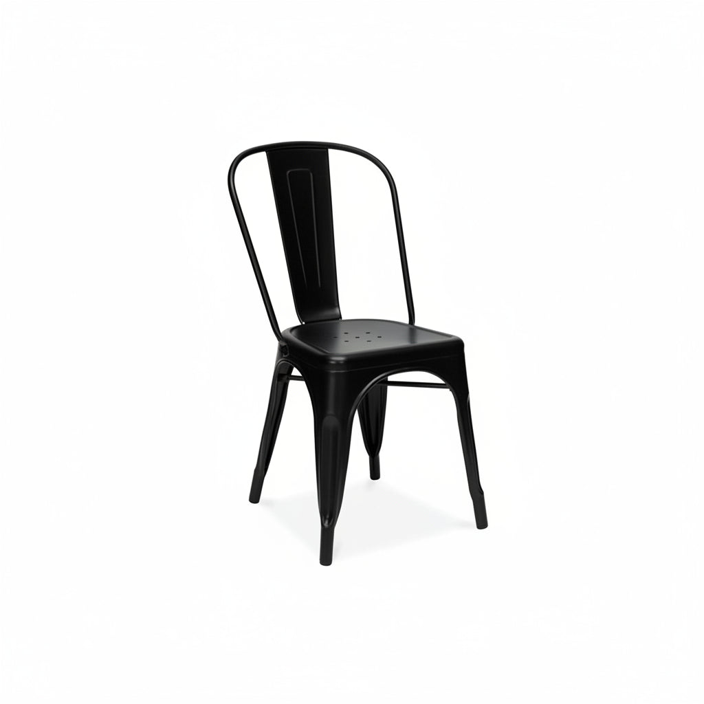 Black metal chair on a white background