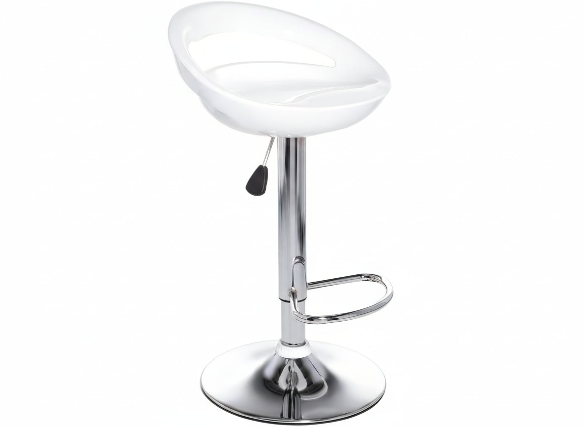 White bar stool with a chrome base on a white background