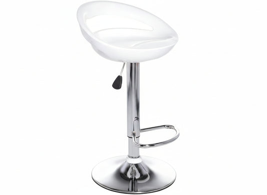White bar stool with a chrome base on a white background