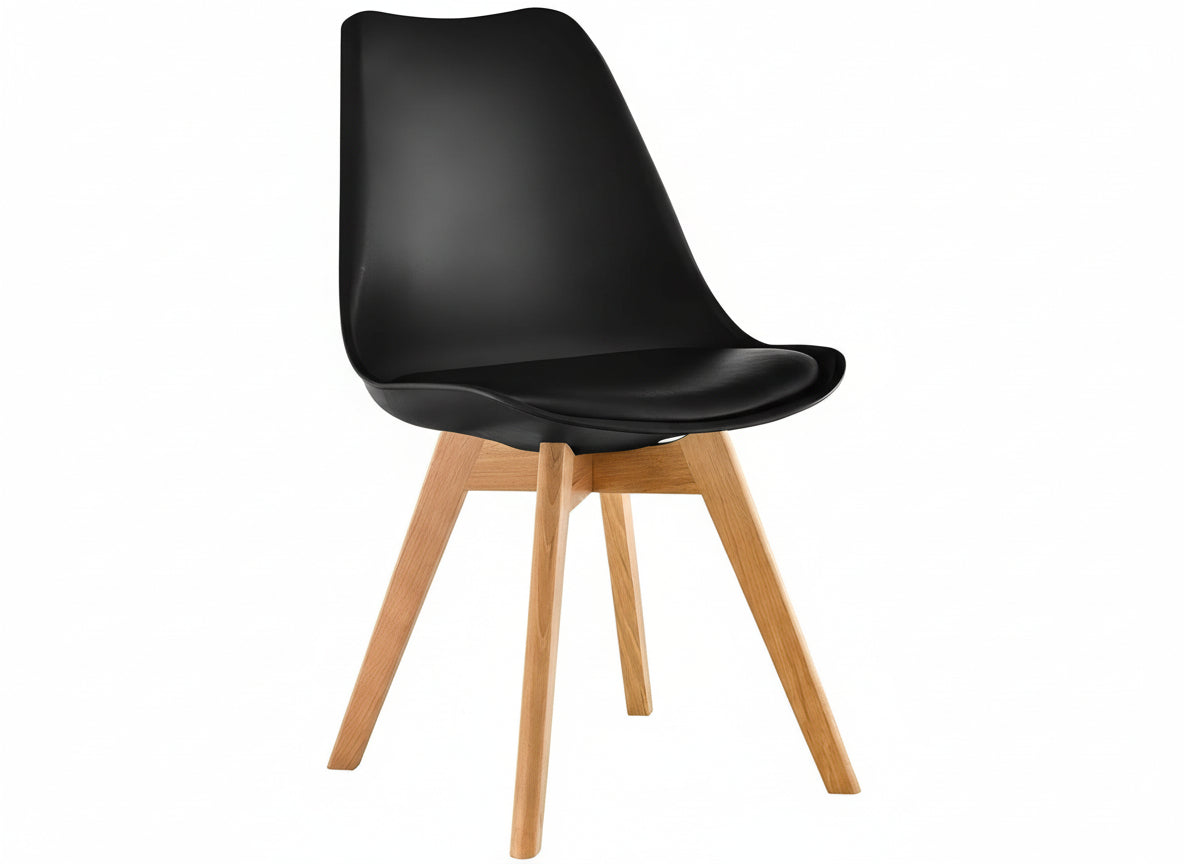 Black chair with wooden legs on a white background