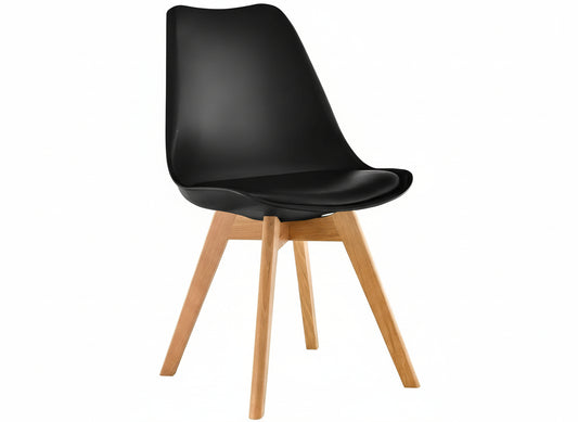 Black chair with wooden legs on a white background