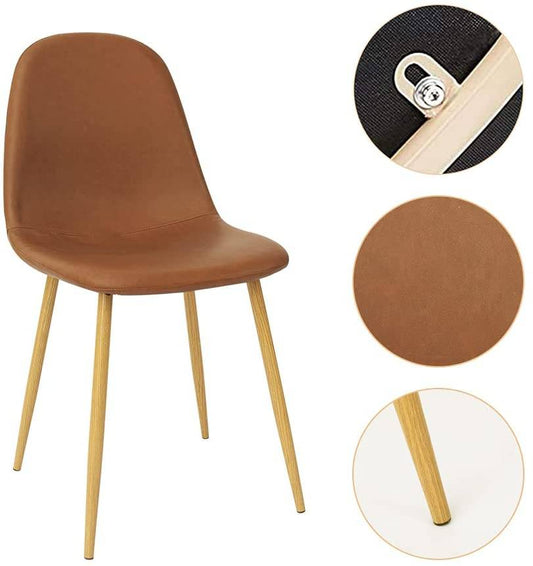 Washable PU Cushion Seat Back, Mid Century Metal Legs Brown