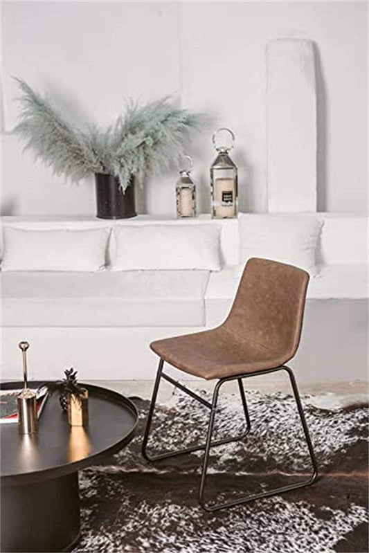 Vintage  Design Brown Pu Faux & Black Metal Base