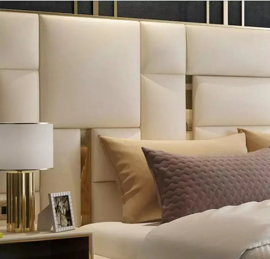 Luxury Italian bed with two modern nightstand-Caligo