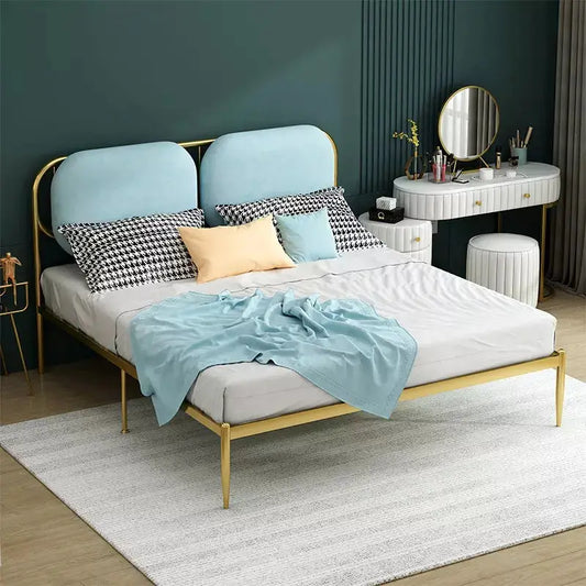 Modern Metal Bed Frame With Velvet Headboard Bedroom Set
